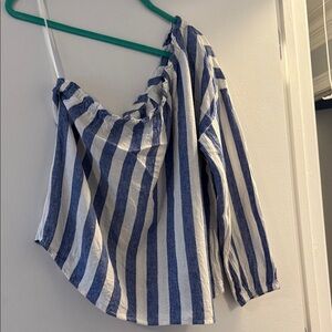 Joie Blue and White Striped Off-Shoulder Tunic